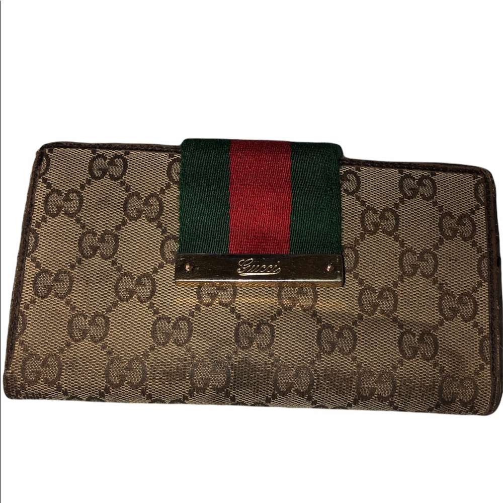 ELEGANT GUCCI LONG WALLET CANVAS LEATHER COMBO GG MOTIF & THE WEB 16 CARD SLOTS